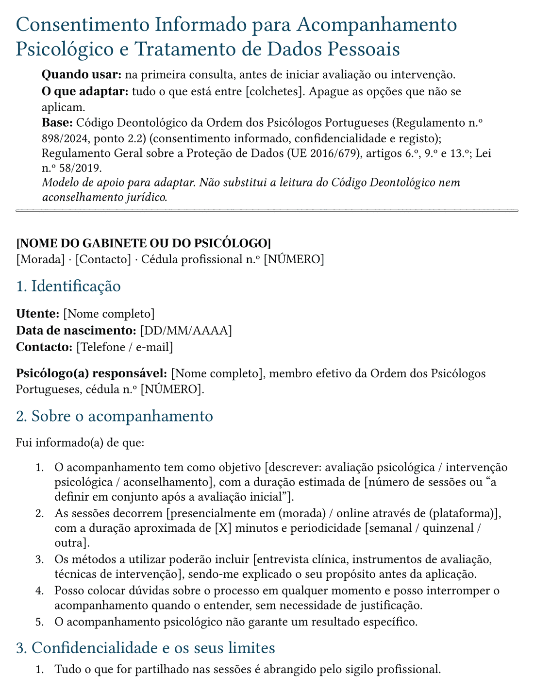 Fac-símile da 1ª página do Consentimento Informado: título, quando usar, o que adaptar e base legal